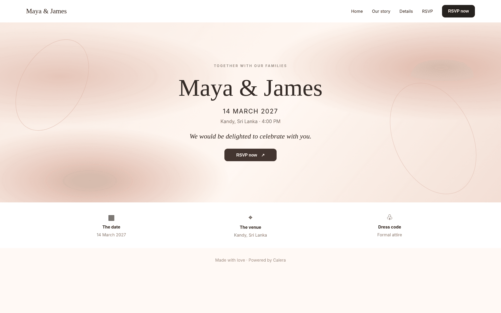 Calera published event page preview