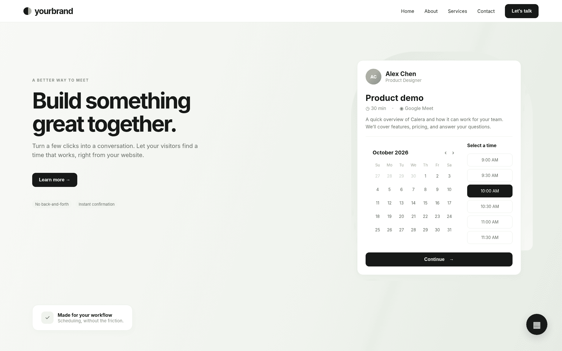 Calera embedded booking widget in a website