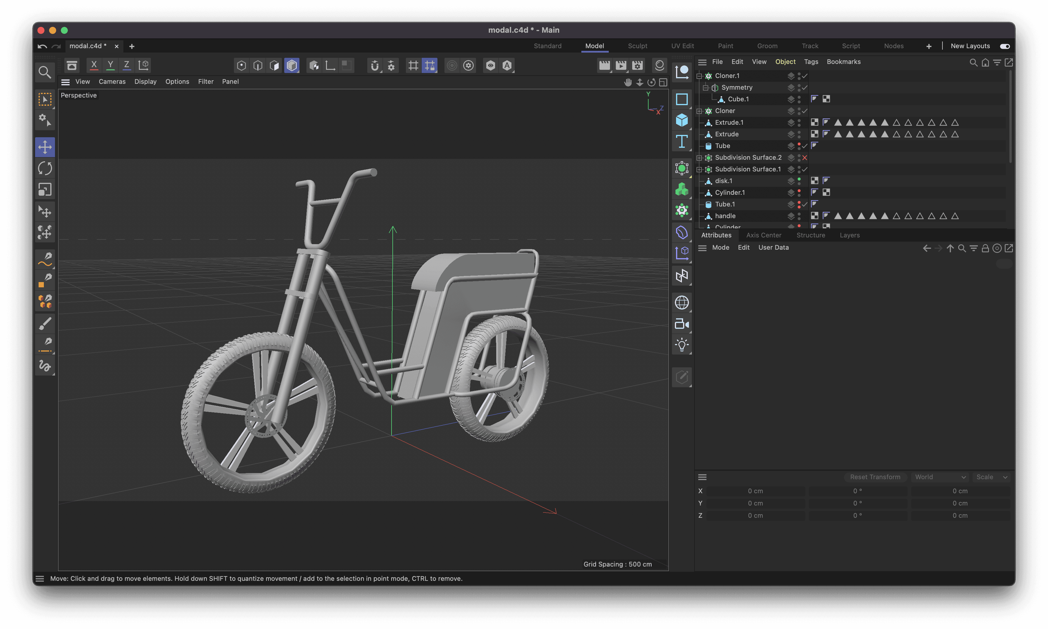 The bike model in Cinema 4D